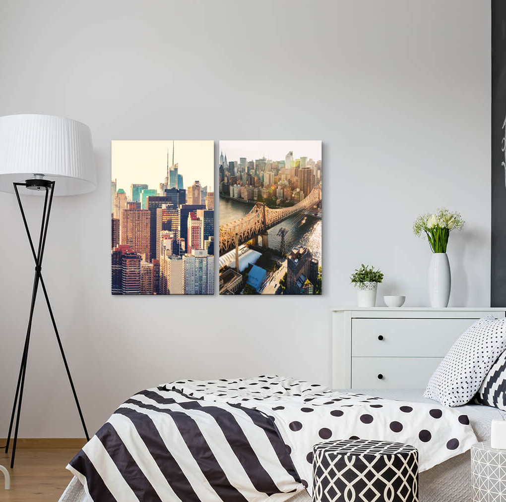 2-tlg. Leinwandbilder-Set - Fotografie "New Yorker Mega-City-Wolkenkratzer Skyline Big City Modern USA"