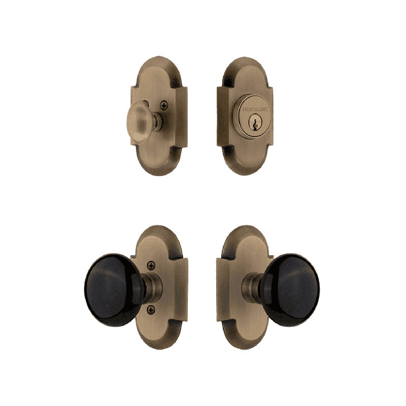 Nostalgic Warehouse Cottage Entry Set with Brown Porcelain Knob, Brown/Antique Brass, 2.75"