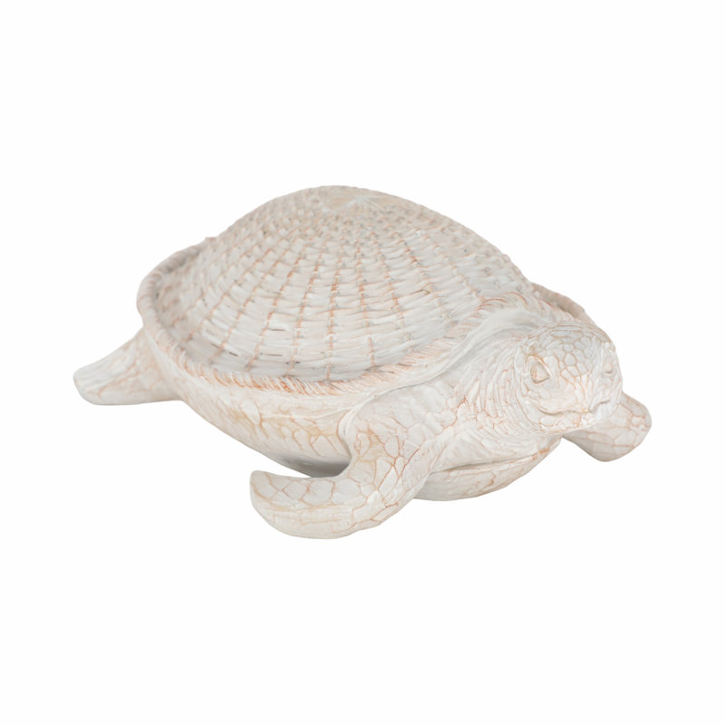 Drennan Figurine Stoneware Ceramic Coastal Turtle Design 15"x9"x5" White Textured Finish for Home Office Bedroom Living Room Decor - Handcrafted Marine Style Accent with Crackled Detailing