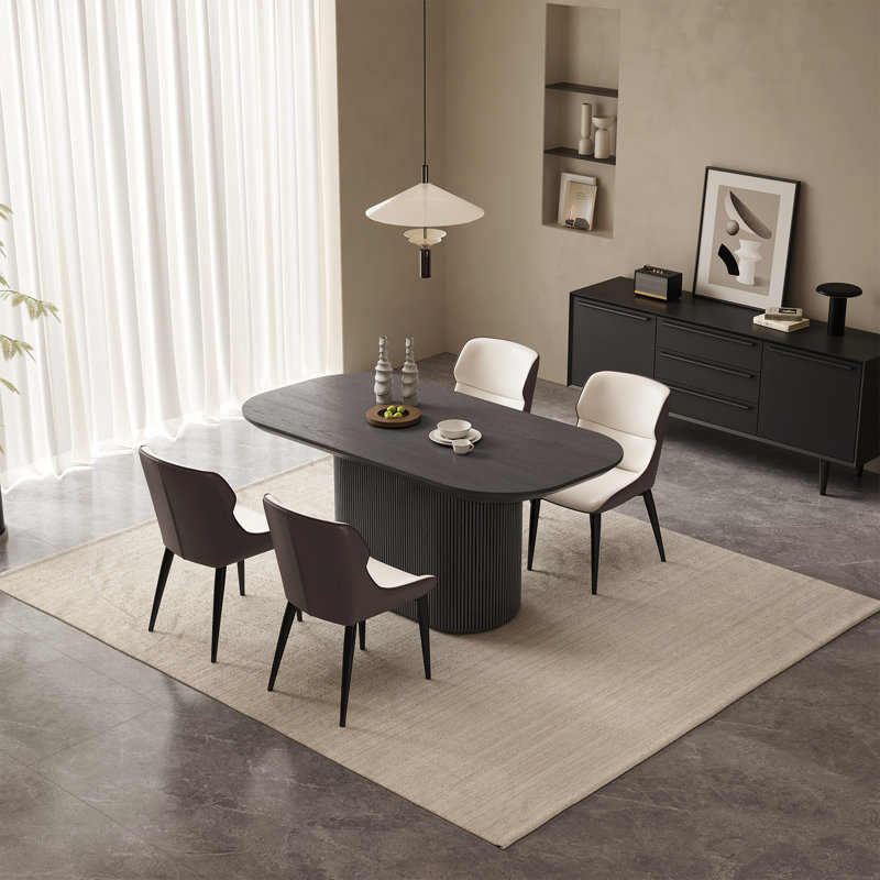 62.99" Modern Oval Black Dining Table Set with 4 Chairs for Kitchen, Bar, Living Room, 29.64"H x 62.99"L x 33.46"W