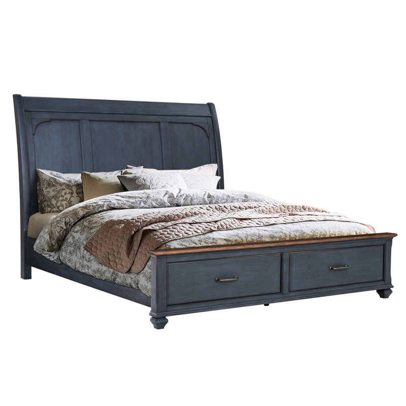 Queen Bed With Headboard - Blue Corduroy & Storage Size Upholstery Rubber Solids Construction