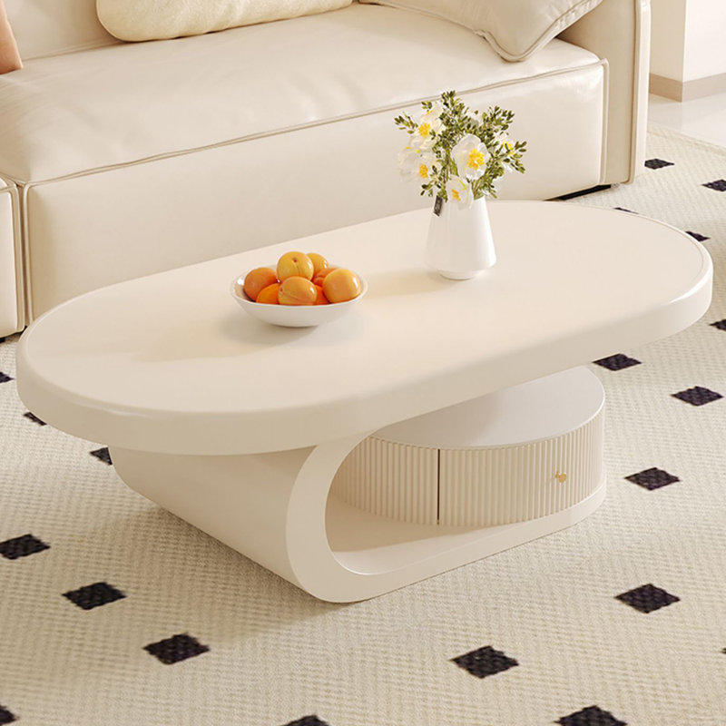 Cream wind light luxury solid wood coffee table, 16.53'' H x 51.18'' L x 23.62'' W