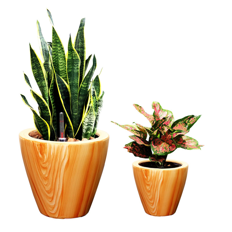 2-Pack 10 In. Light Wood Plastic Self-Watering Planter Pot