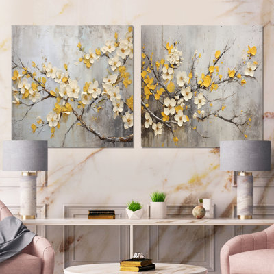 Harmonie de fleurs de pommier blanc - ensemble de 2 carrés de fleurs de pommiers