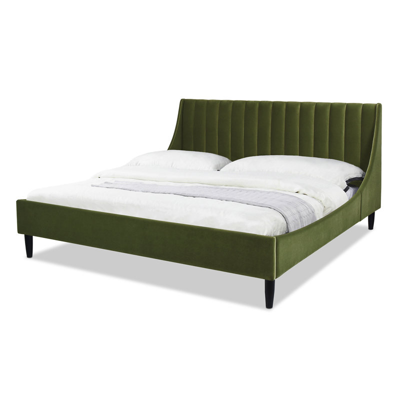 Lit plateforme tapissier Helaina, Très grand, Velours vert olive