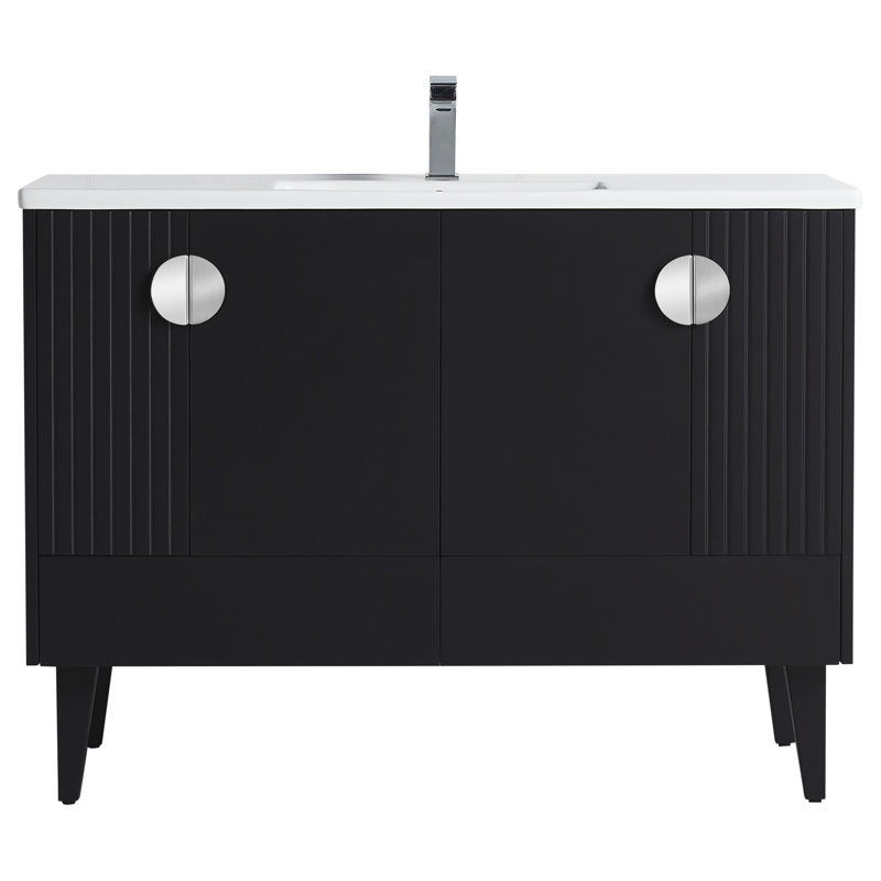 Ensemble de meuble-lavabo simple 48 po Saimah, Chrome poli, Noir