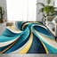 Tapis d'intérieur en velours à motifs abstraits de vagues bleues, dorées et blanches, style moderne, avec dos antidérapant. Décor élégant pour salon, chambre, cuisine, balcon ou appartement.-554992591