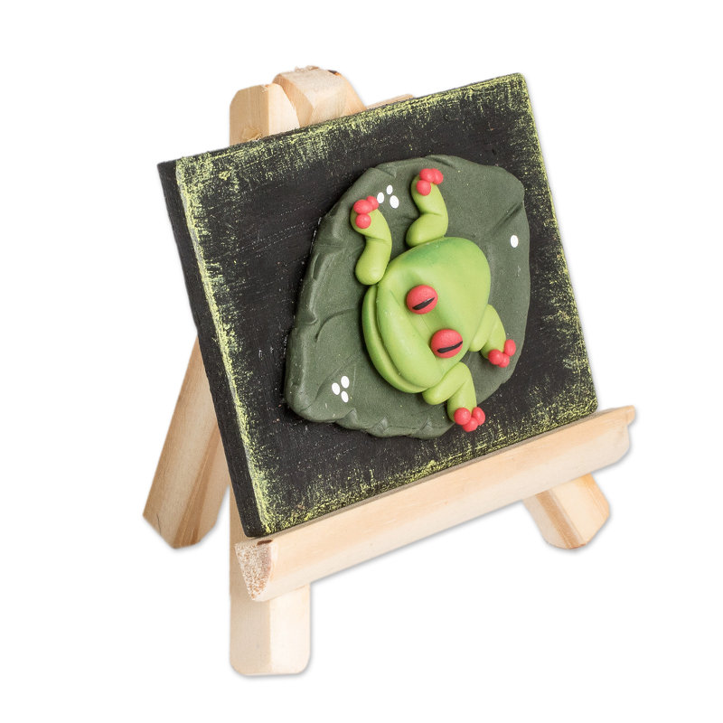 Grenouille exotique faite à la main en porcelaine froide et bois Gracie Oaks