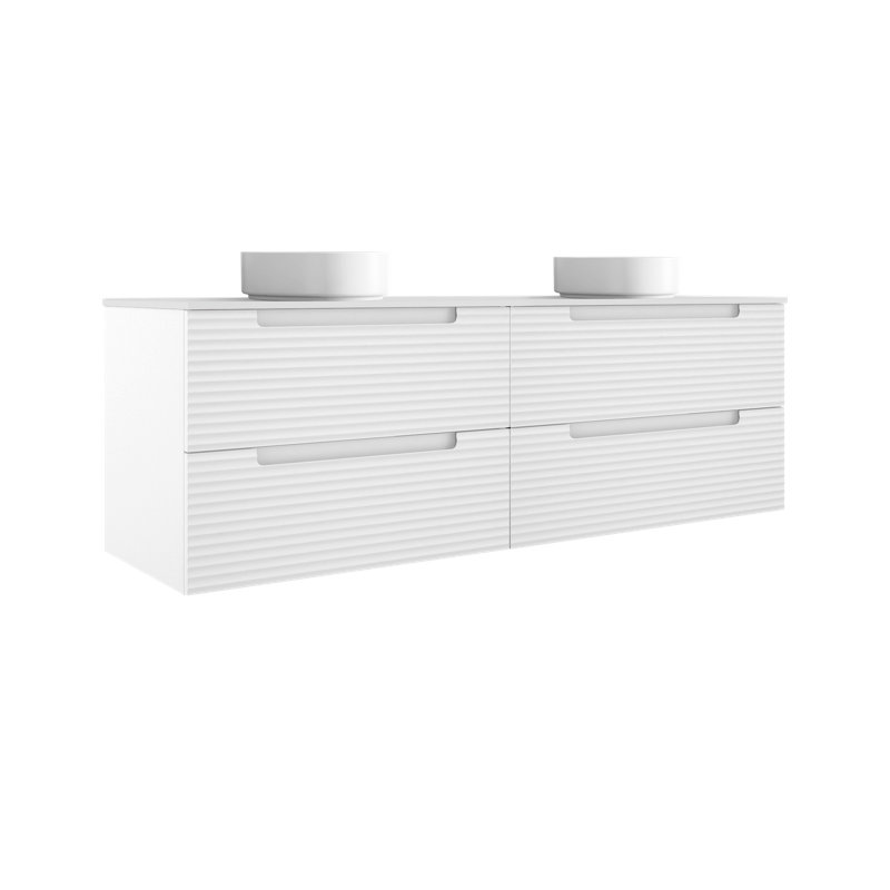 Meuble-lavabo double autoportant 48 po avec plateau en résine Moncler, Blanc, Blanc