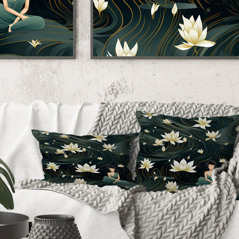 Mindful Retreat Yoga Oasis Zen - Coussin imprimé floral