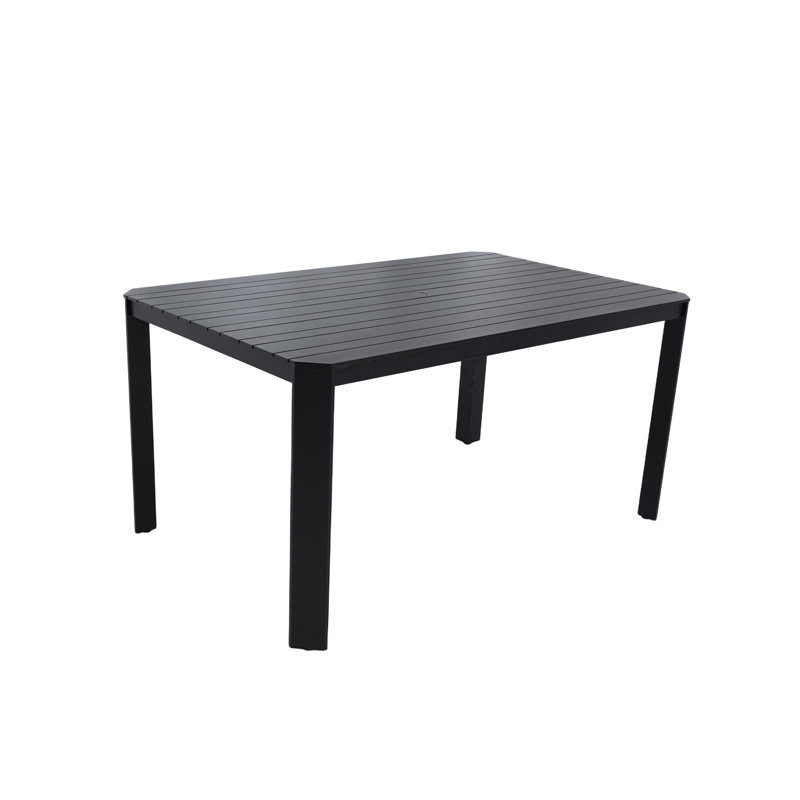 Table d'extérieur moderne en aluminium avec lattes larges et étroites alternantes (seulement la table)