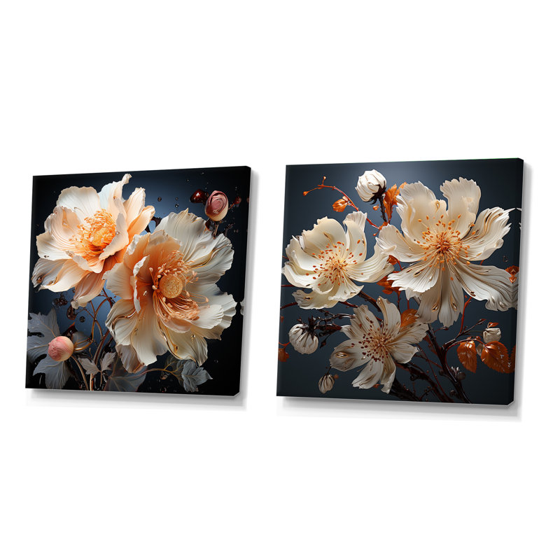 Ensemble de 2 collages carrés Hibiscus, H 16 po x l 33 po, Toile tendue