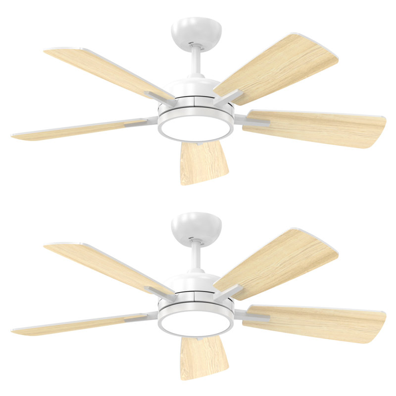 2pcs 46 Inch Ceiling Fans With Lights Remote Control Quiet Fan, White with Oak/White Blades