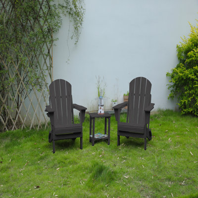 Folding Adirondack Chair With Side Table, 3-Piece Adirondack Chair Set With Wood Texture