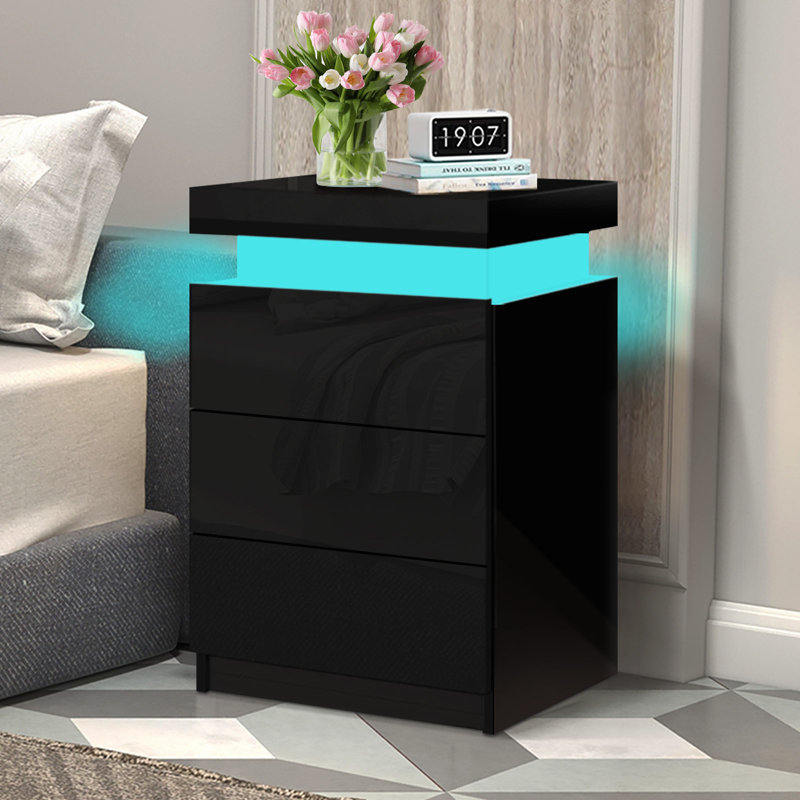 Aquilah 45cm W Manufactured Wood Bedside Table, Black