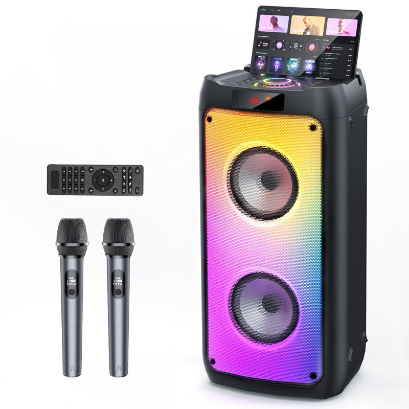 Haut-parleur portatif Bluetooth avec 2 micros sans fil Machine de karaoké pour adultes et enfants Système de sonorisation avec lumières disco pour les rassemblements