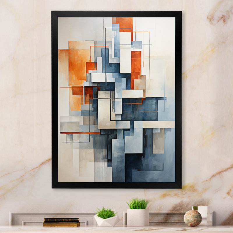 «Colorful Mid Century Abstract Architectures I», reproduction d'art sur toile abstraite, Cadre photo noir, H 44 po x l 34 po