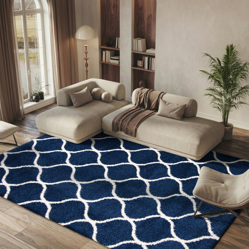 Tapis bleu marine / ivoire Darrold, Rectangle 11 pi x 15 pi, Bleu marine / Ivoire