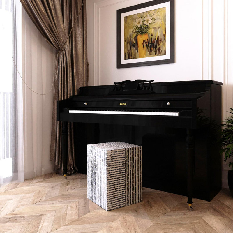 Handcrafted Capiz Shell Mosaic Drum End Table - Modern Boho Accent Table For Living Room, Bedroom, Or Patio