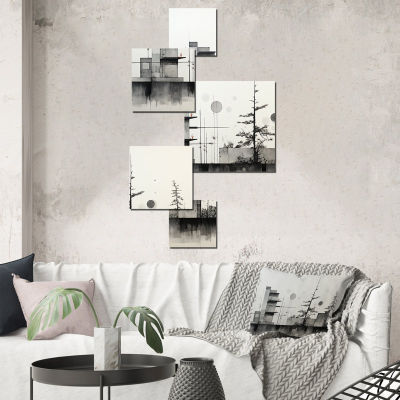 Ensemble de 5 carreaux de mosaïque gris et gris Greometric