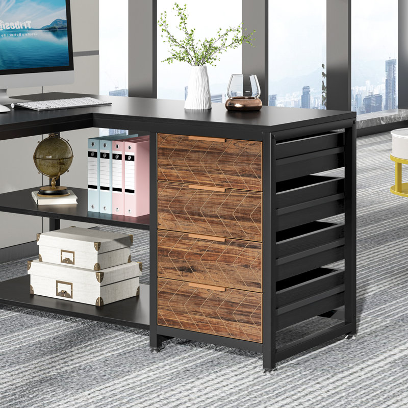 L-Shaped Computer Desk, Black, Brown/Black