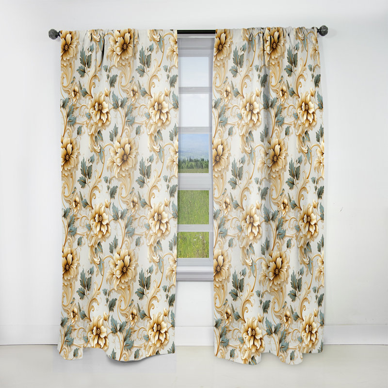 Vintage Ornamental Corners Victorian Pattern II - Bohemian Velvet Curtain - Room Darkening - 1 panel, 52" W x 120" L