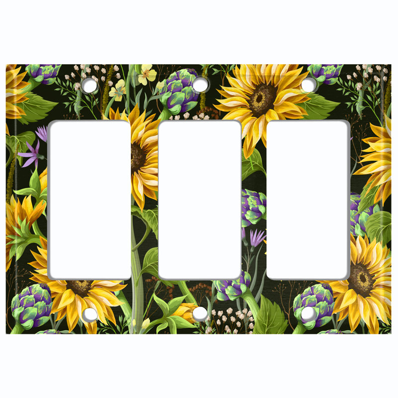 Sun Flower Purple Lavender Garden Black 3 - Gang Rocker Standard Wall Plate