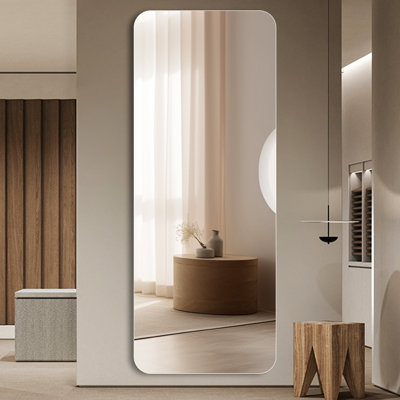 Miroir mural 60 po x 15 po à fixation murale argentée de 5 mm pour différentes pièces - coins arrondis, preuve, décoration de salon de chambre à coucher: miroir d'angle, peu encombrant