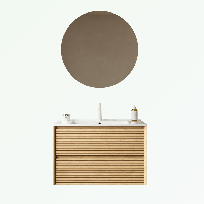 Meuble-lavabo mural avec lavabo et 2 tiroirs, Naturel