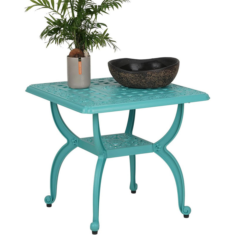 Table d'appoint d'extérieur en fonte d'aluminium Jardin De Centennial, table de bout carrée antirouille, table bistro de patio pour l'intérieur et l'extérieur, convient au jardin, au porche et au balcon (bleu)