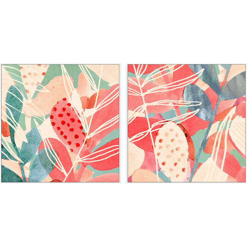« tropical assemblage diptych », reproduction d’art sur toile 2 pièces, H 48 po x l 48 po x L 1,5 po