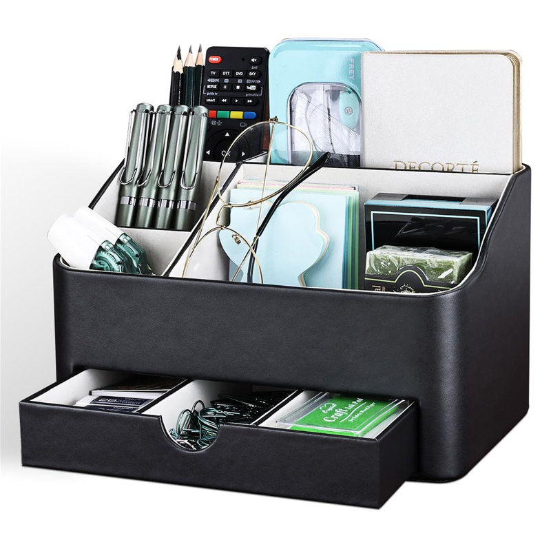 Camirah Leather / Faux Leather Desk Organiser, Black
