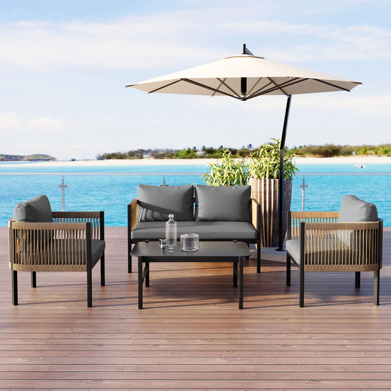 Multi-person Outdoor Sofa Combination with A Table, Suitable for Garden, Backyard and Balconies, Dark Gray