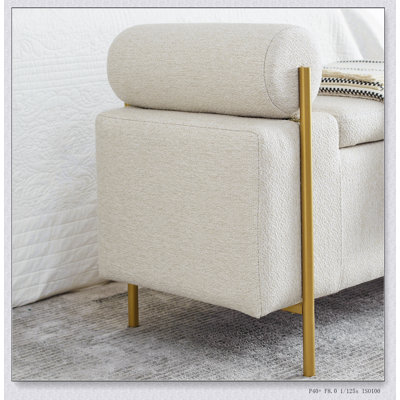 Upholstered Linen Storage Bench with Cylindrical Arms and Iron Legs for Hallway