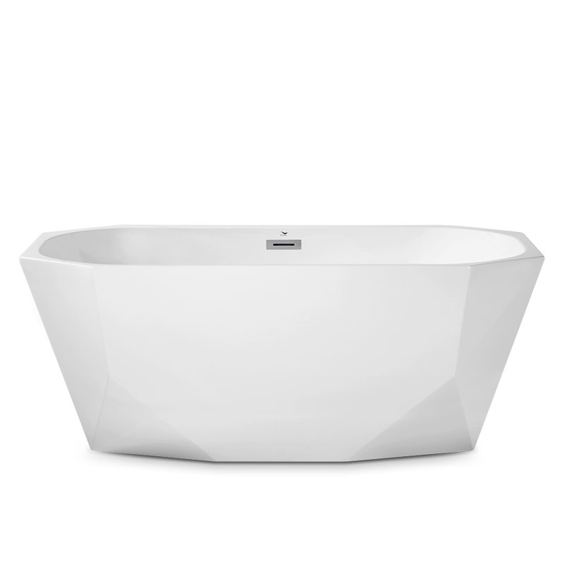 59" Streamline Freestanding Soaking Acrylic Bathtub With Drain and Bamboo Tray, Polished Chrome