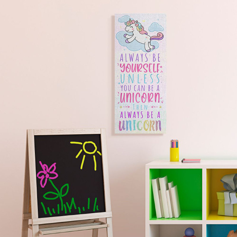Always Be Yourself Unicorn Quote Pink Canvas Print, 20" x 48"