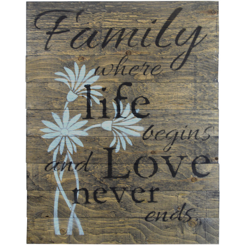«Family-Where Life Begins and Love Never Ends», décoration murale en bois