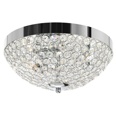 Plafonnier encastré 12 "en chrome 12" avec cristaux - luminaire E12 à 3 lumières pour le couloir, la chambre à coucher, le vestibule - Glam Modern Sparkle