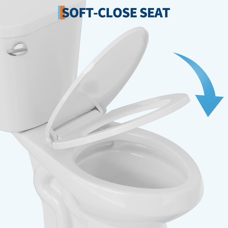 19" Elongated ADA Comfort Height Two Piece Toilet, Single Handle Side Mount, Soft-Close Seat, 12" Rough-In