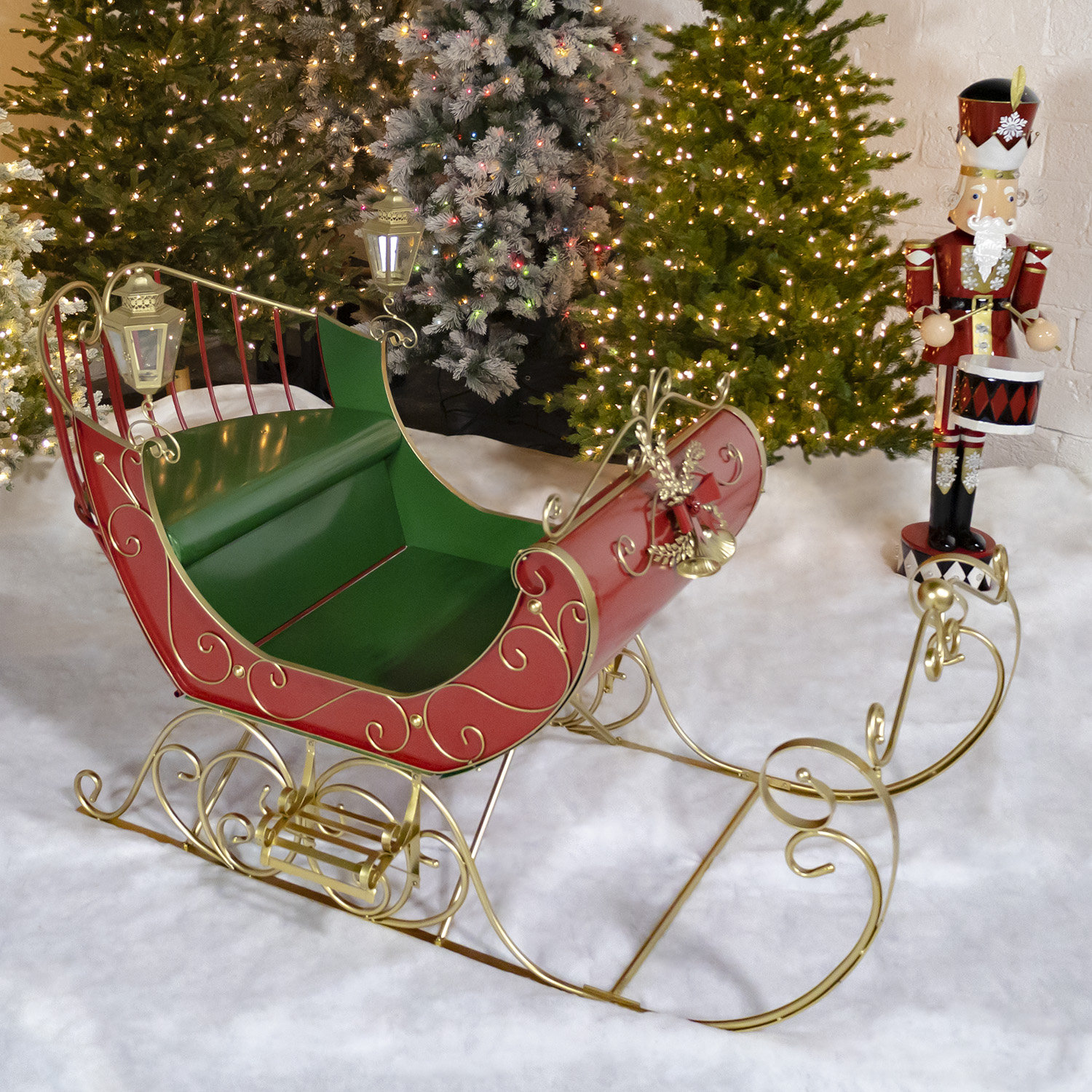 Large Victorian Christmas Sleigh Lawn Art, Red/Green/Gold