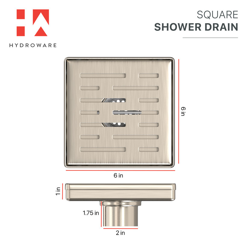 DRAIN DE DOUCHE CARRÉ 6 po avec crépine et crochet de levage - bonde en acier inoxydable moderne pour douches de salle de bain