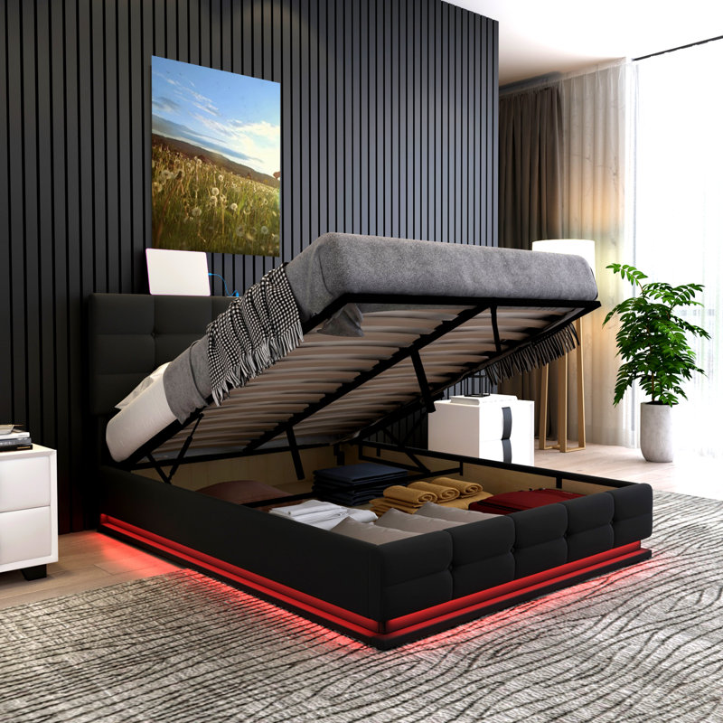 Lit plateforme tapissier double Dinuthi, Noir