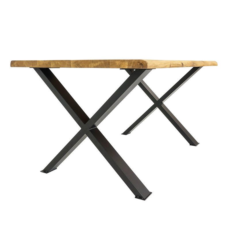 Lamia Oak Solid Wood Top Metal Base Dining Table, 75cm H x 90cm W x 200cm L, Natural