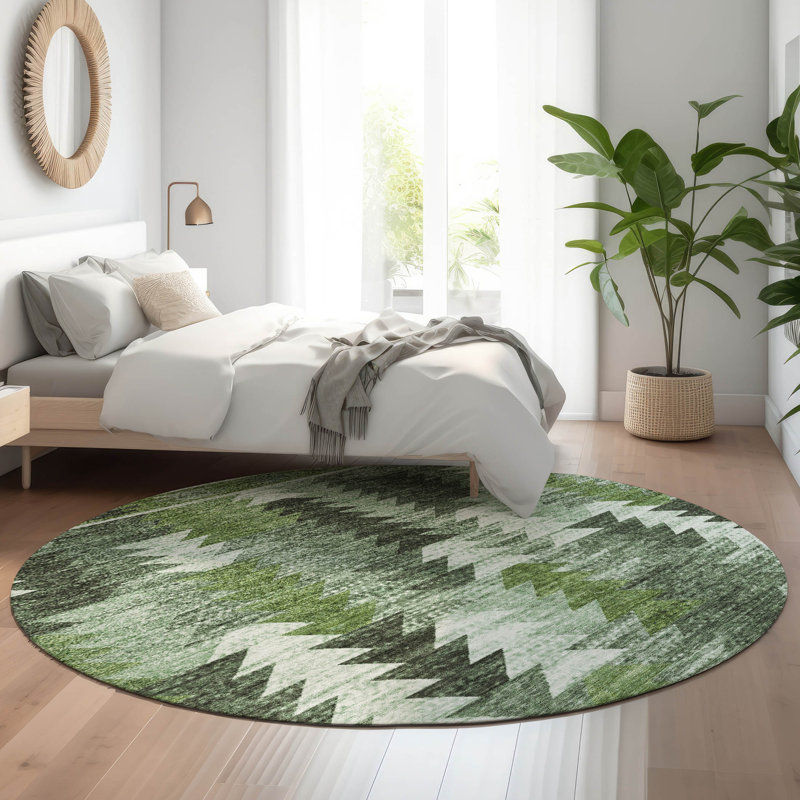 Premium Machine Washable Prisco Olive Rug, Round 8'