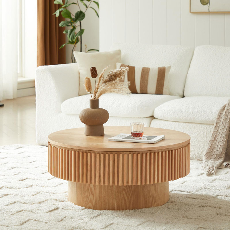 Table basse cylindrique 31,5 po avec rangement naturel pour petits espaces, Naturel