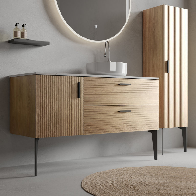 Meuble-lavabo moderne en chêne avec évier en MDF, autoportant pour salle de bain familiale