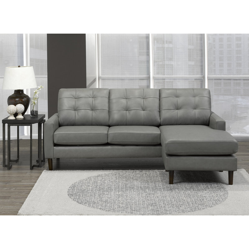 Canapé de 86 po de largeur en cuir véritable orienté vers la droite Velda