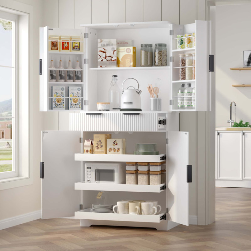 Garde-manger cannelé 72 po avec 3 tiroirs à clavier et 6 tablettes de porte réglables