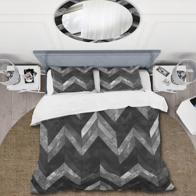 Ensemble de housse de couette noir gris Midcentury Chevron Delight - Midcentury