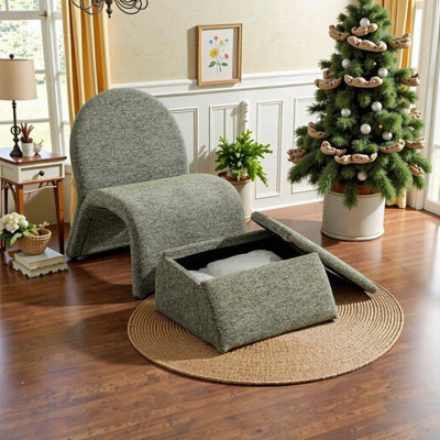 Chaise rembourrée sans accoudoirs avec repose-pieds de rangement, tissu chenille, capacité de poids de 300 lb